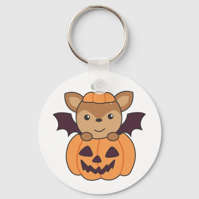 Deer Halloween Pumpkin Bat Costume Chaveiro (Frente)