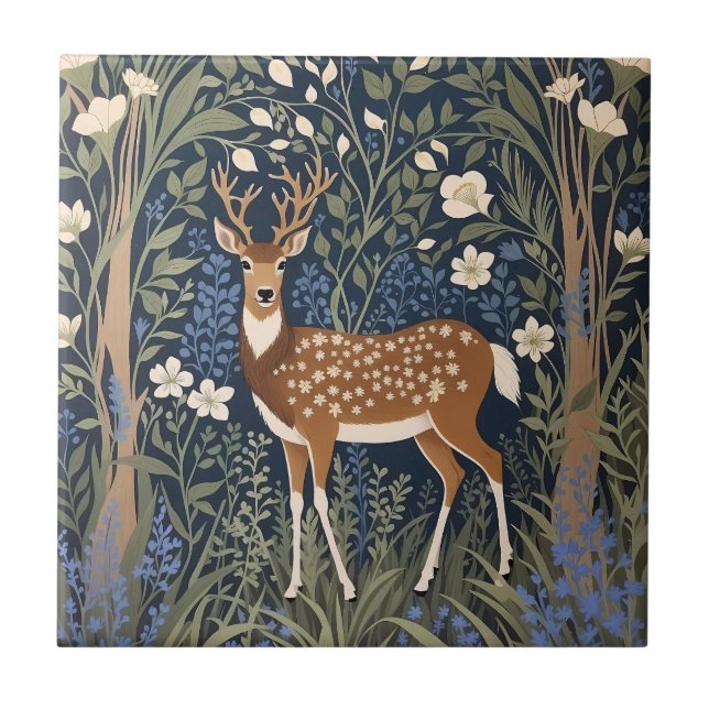 Deer In Bluebell Forest William Morris Inspirou (Frente)
