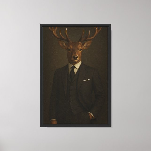Deer in Suit Frame Canvas Wall Art (Frente)