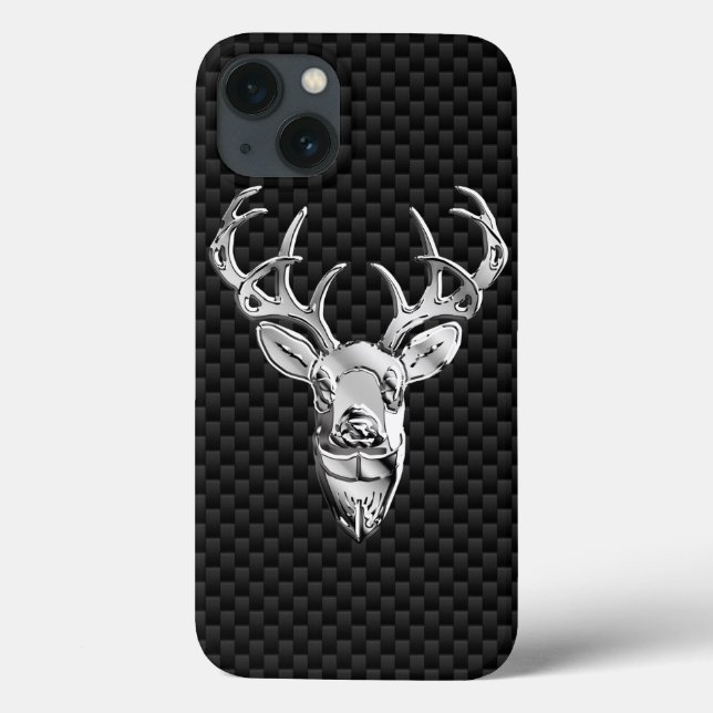Deer on Carbon Fiber Style Impressão (Verso)