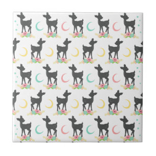 Deer Pattern, Baby Deer, Boho, Flores, Lua