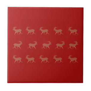 Deer Walking Festive Pattern Red Brown