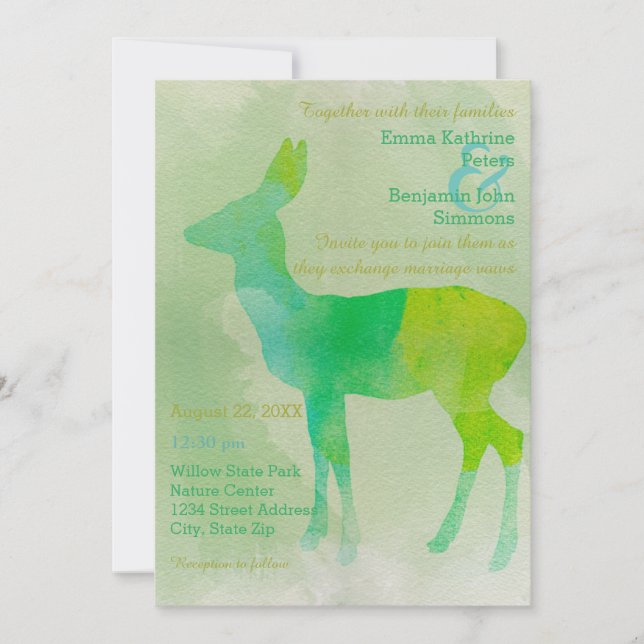 Deer Watercolor - Convite De Casamento (Frente)