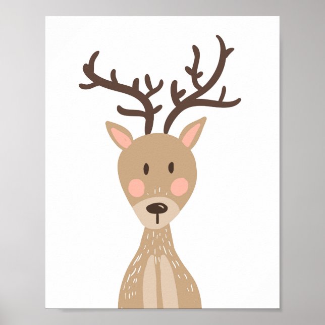 Deer Woodland Animal Nursery Wall Art Impressão (Frente)