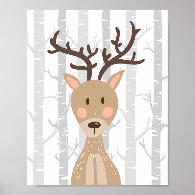 Deer Woodland Animal Nursery Wall Art Impressão (Frente)