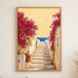 Degraus à Beira-Mar Bougainvillea Aquarela Poster