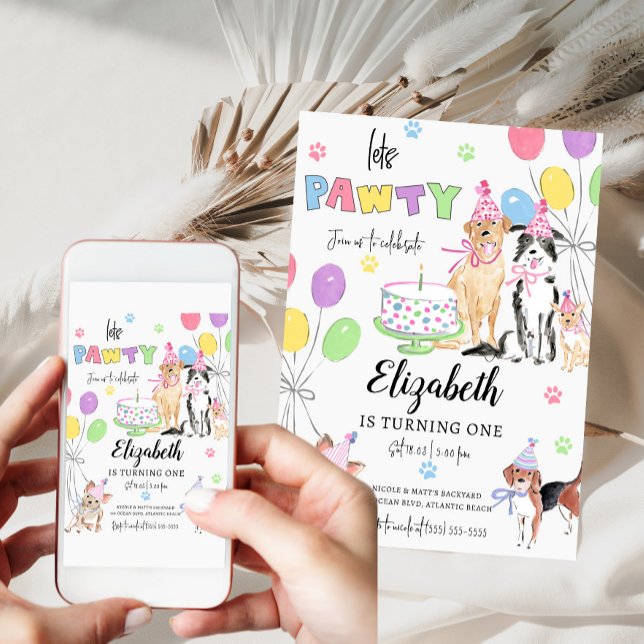 Deixa Cachorro Pawty Primeiro Cartão de Aniversári (Criador carregado)