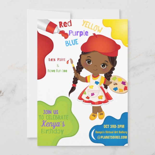 Deixa Pintar Convite De Aniversário Para Menina (Frente)