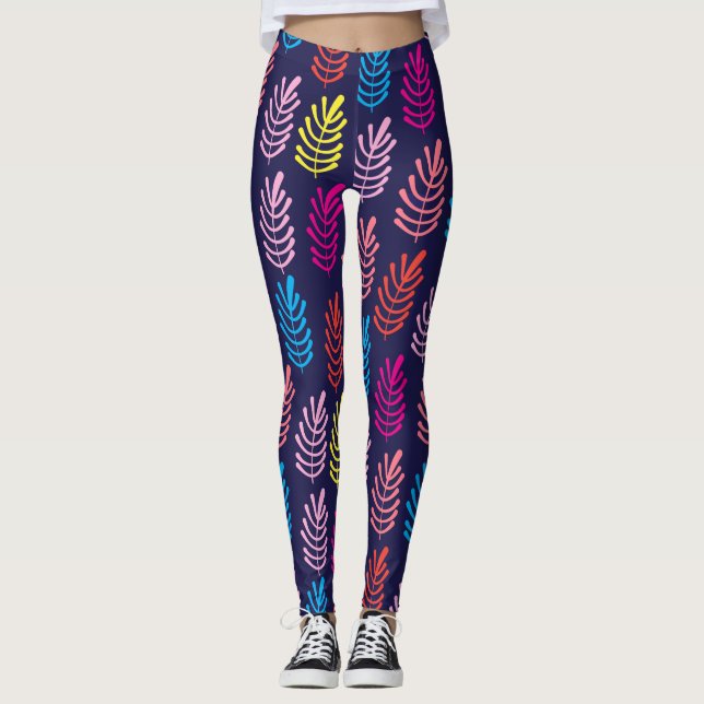 Deixar Leggings de Padrão de Arte (Frente)