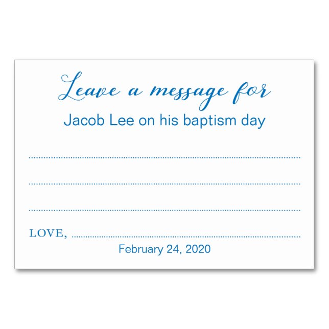 Deixar Uma Mensagem Baptism Cristando Cartões Azul (Frente)
