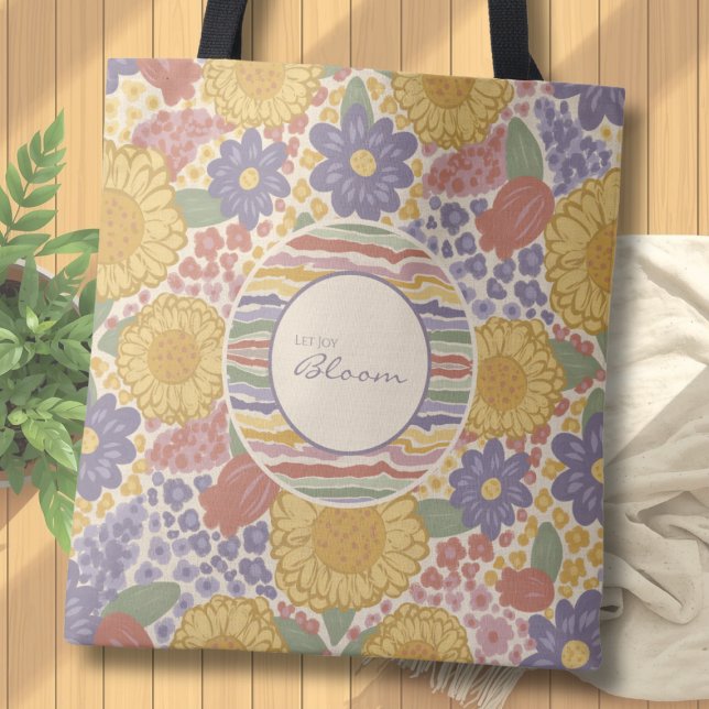 Deixe a Alegria Florescer – Bolsa Tote Floral Pers (Let Joy Bloom Personalized Floral Tote Bag | Custom Initial & Name Gift)
