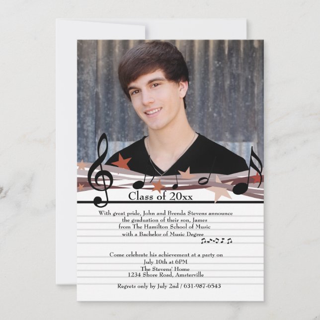 Deixe a música tocar no convite para a graduação d (Frente)