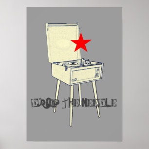 Deixe cair o poster cinzento retro da agulha