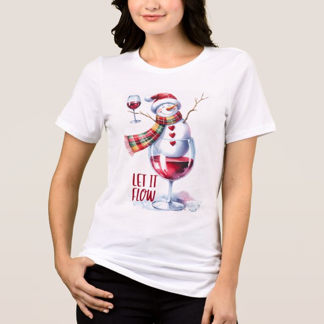 Deixe fluir Boneco de Neve Engraçado Bebendo Vinho (Frente)