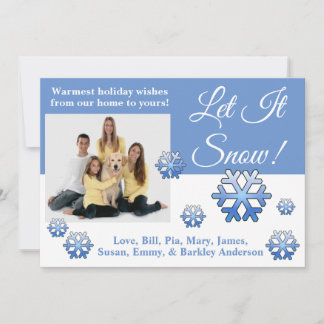 Deixe Nevar! Cartão de Natal com Foto Azul e Branc