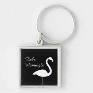 Deixe-nos chaveiro preto do flamingo de Flamingle