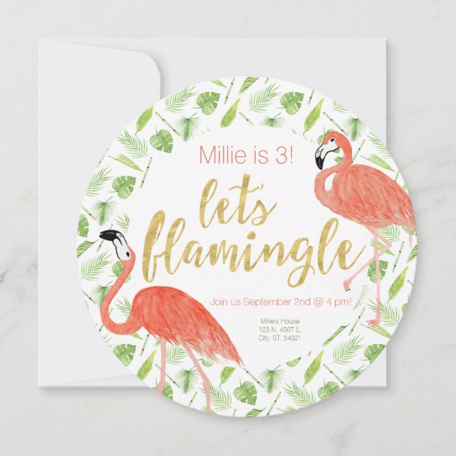 Deixe-nos convite de festas de Flamingle - círculo (Frente)