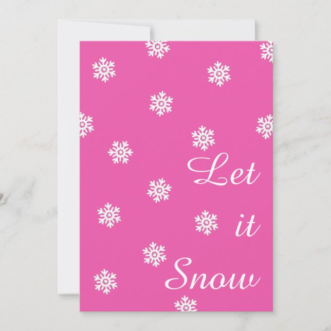 Deixem-Na Neve Rosa Cartão De Natal Flocos Brancos (Frente)