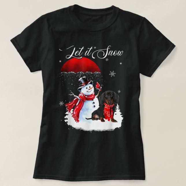 Deixem-No Neve Xmas Camiseta Lindo Dachshund E Nev (Frente do Design)