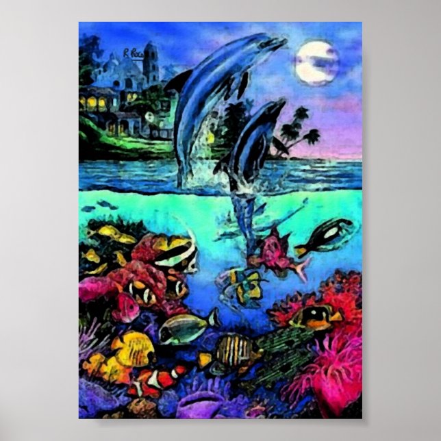 Delfines Original Indian ink Artwork Posters (Frente)