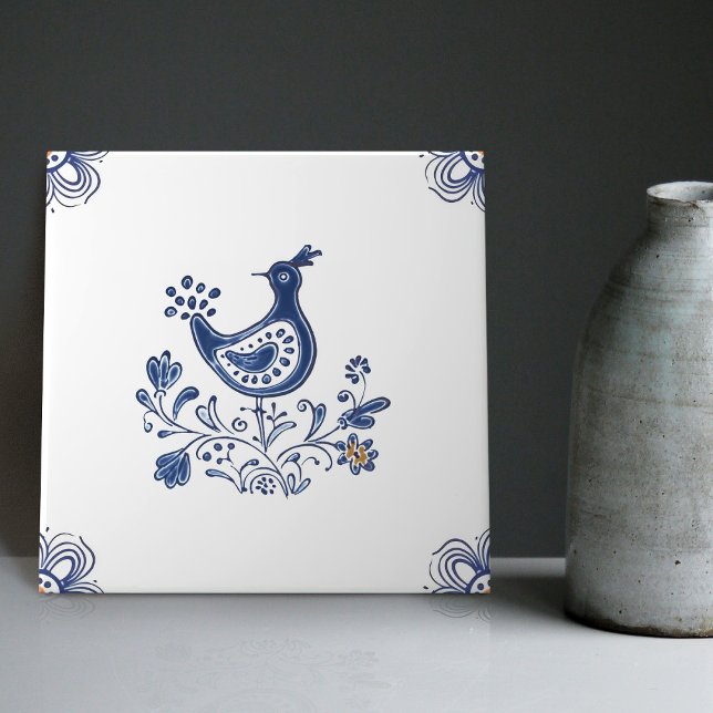 Delft Blue Dutch Style Flowers Indigo Cerâmica (Criador carregado)