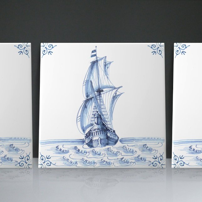 Delft Blue Dutch Style Frigate Schooner Sail Boat (Criador carregado)
