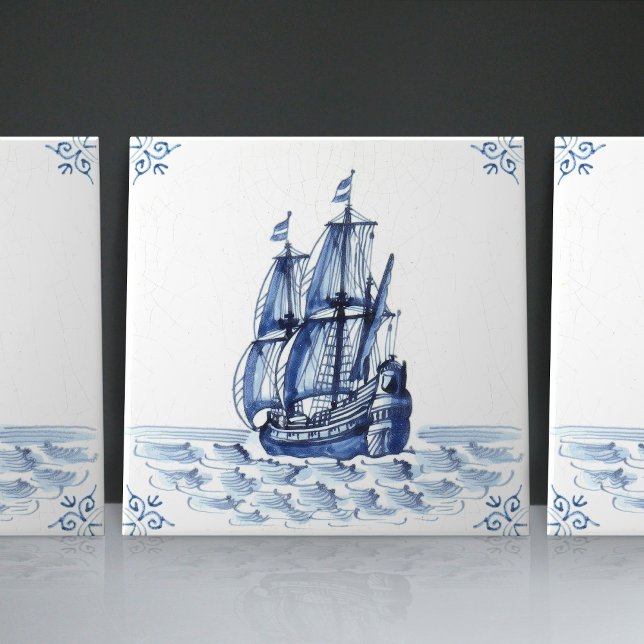 Delft Blue Dutch Style Frigate Schooner Sail Boat (Criador carregado)