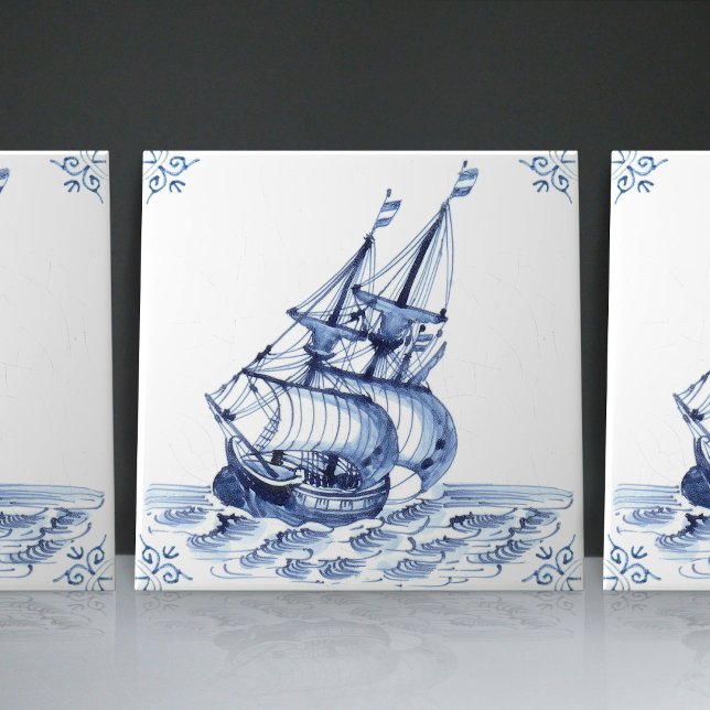 Delft Blue Dutch Style Frigate Schooner Sail Boat (Criador carregado)