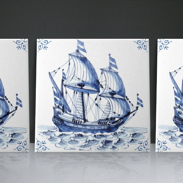 Delft Blue Dutch Style Frigate Schooner Sail Boat (Criador carregado)