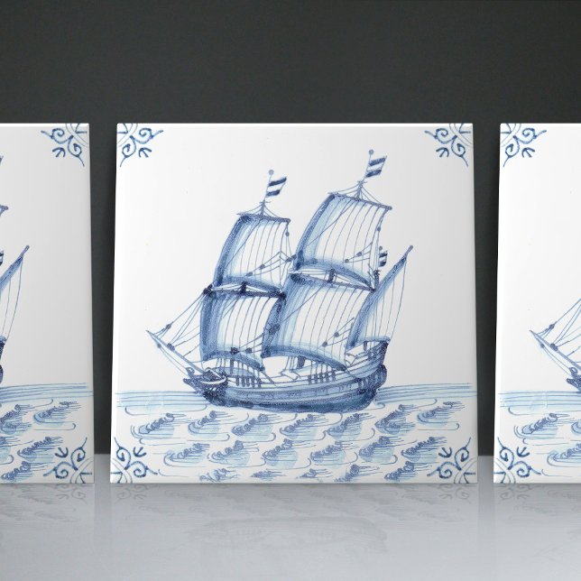 Delft Blue Dutch Style Frigate Schooner Sail Boat (Criador carregado)