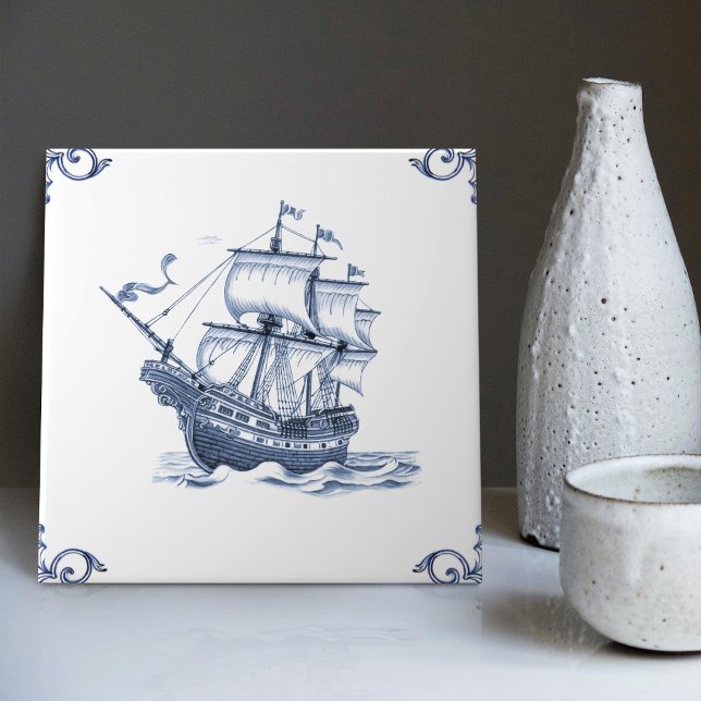 Delft Blue Dutch Style Frigate Schooner Sail Boat (Criador carregado)