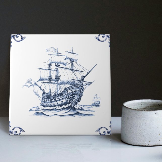 Delft Blue Dutch Style Frigate Schooner Sail Boat (Criador carregado)