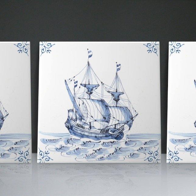 Delft Blue Dutch Style Frigate Schooner Sail Boat (Criador carregado)