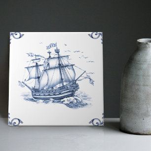 Delft Blue Dutch Style Frigate Schooner Sail Boat