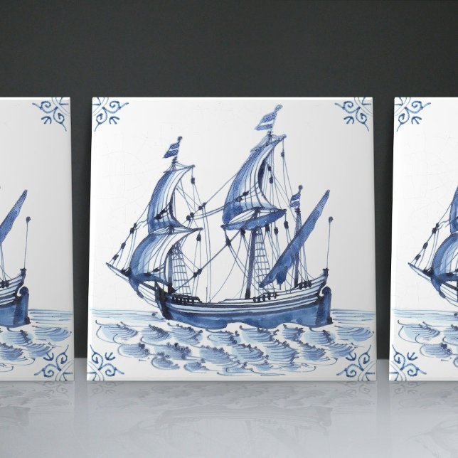 Delft Blue Dutch Style Frigate Schooner Sail Boat (Criador carregado)