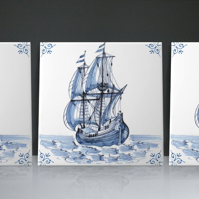 Delft Blue Dutch Style Frigate Schooner Sail Boat (Criador carregado)