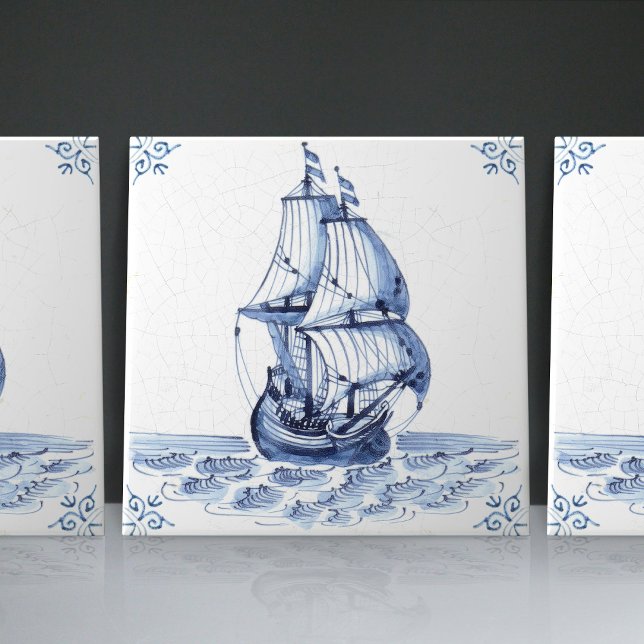 Delft Blue Dutch Style Frigate Schooner Sail Boat (Criador carregado)