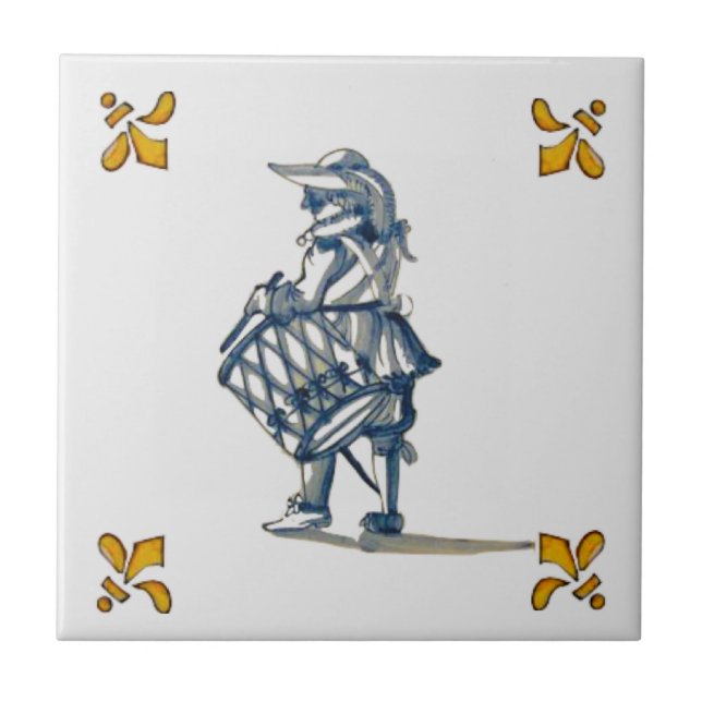 Delft Drummer Azulejo c 1890 em azul, Cinza e amar (Frente)