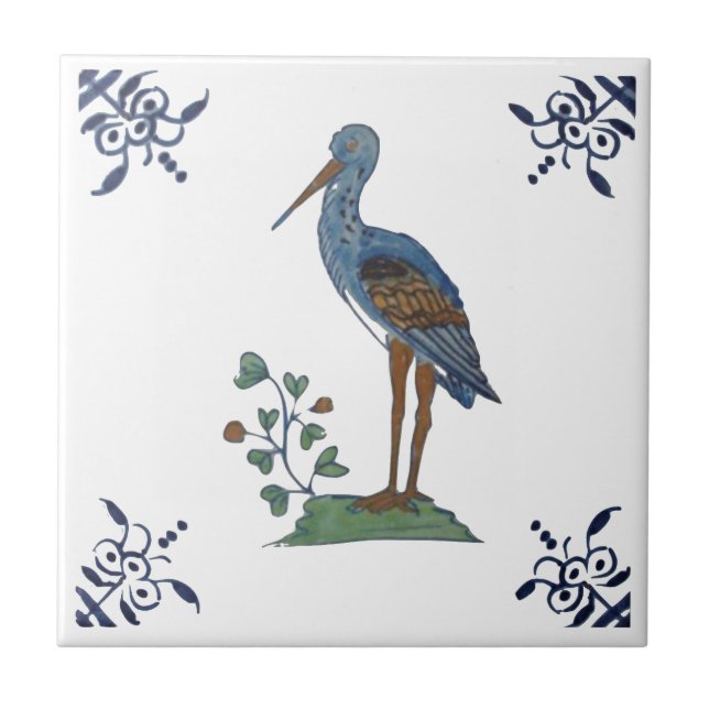 Delft Heron do século XVIII no Azulejo de cerâmica (Frente)