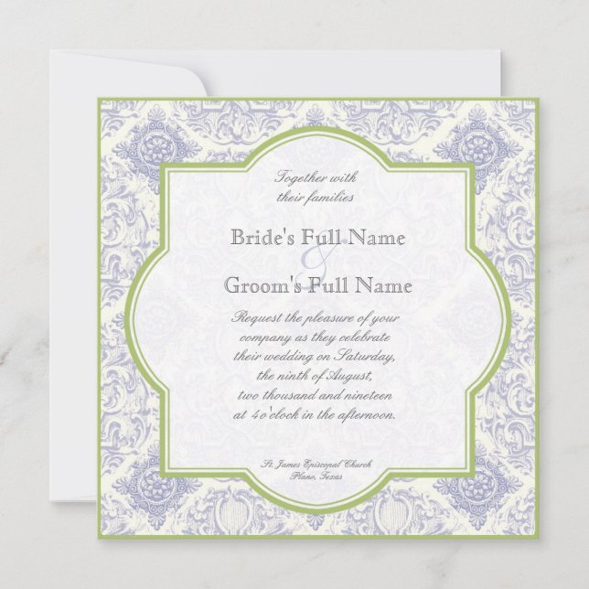 Delft Toile azul Quatrefoil - convite do casamento (Frente)