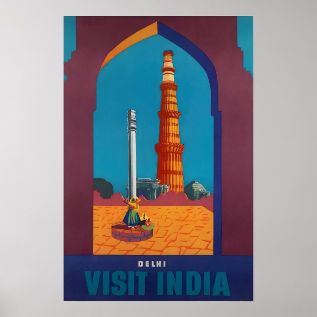 Delhi Art India Travel Poster Indian Print  (Frente)