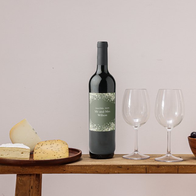 Delicado Floral sobre o rótulo do vinho verde-oliv (Criador carregado)