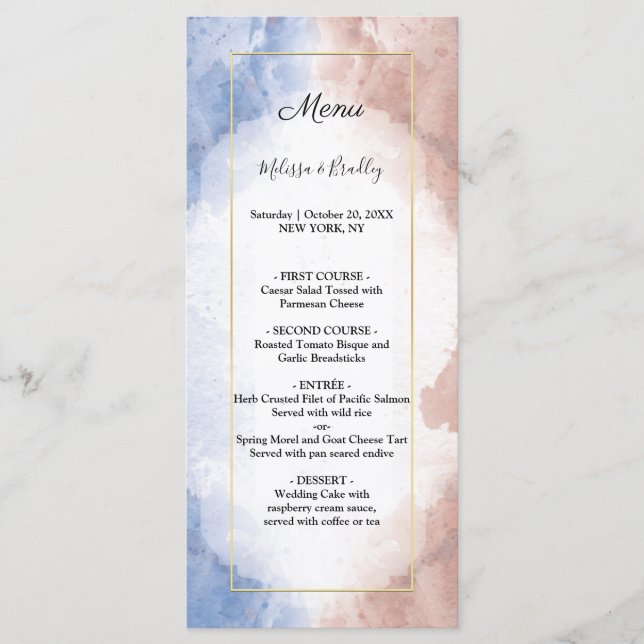 Delicado menu de casamento com alusão a ondas em a (Frente)