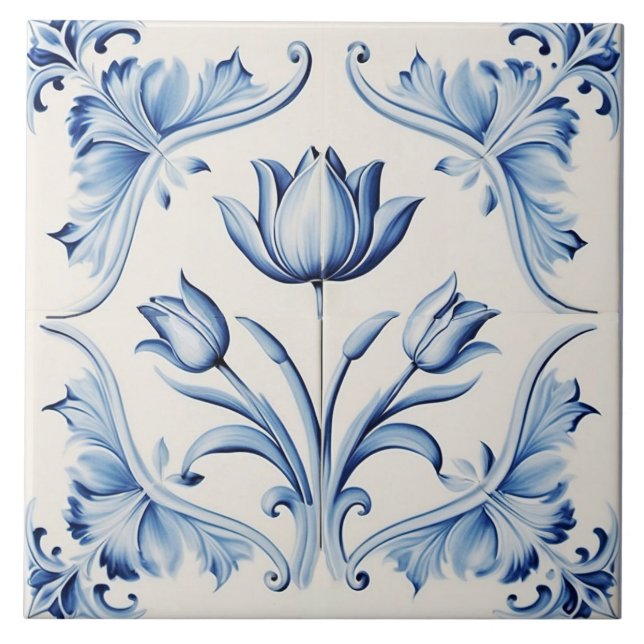 Delicar Azulejo de cerâmica de Tulip Azul Delft. (Frente)