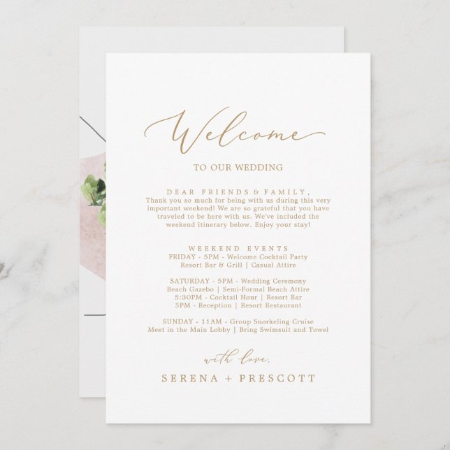 Delicar Carta de Boas-vindas Dourada Itinerário e  (Frente/Verso)