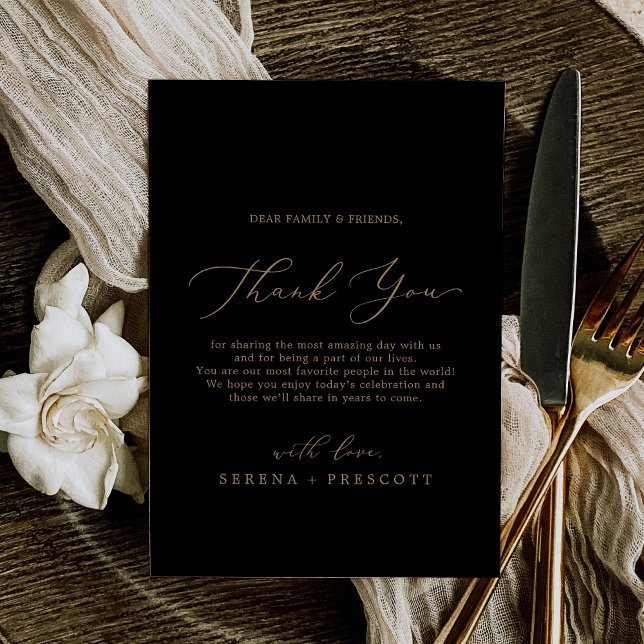 Delicar cartão de recepção Dourado e preto (Delicate Gold and Black Thank You Reception Card)