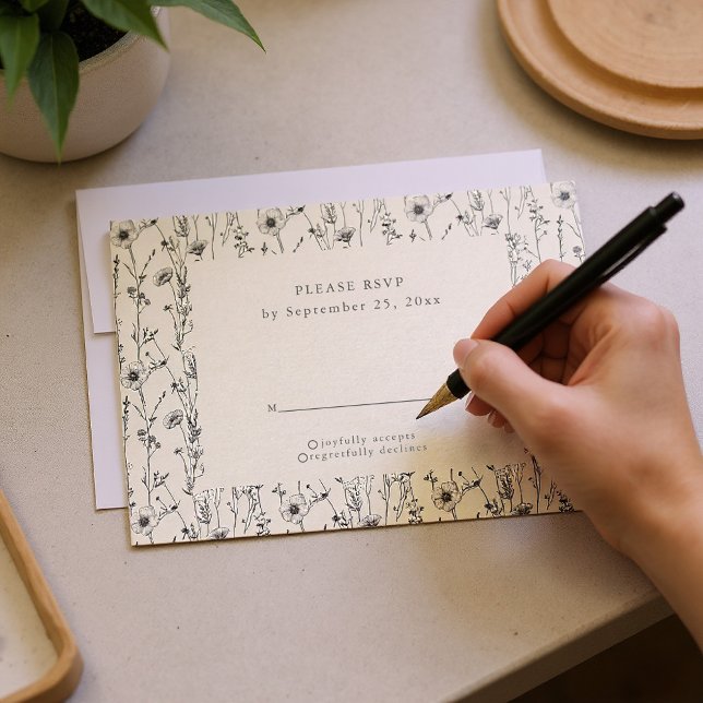 Delicar cartão RSVP de padrão uniforme de flores s (Delicate wildflowers seamless pattern RSVP card.)