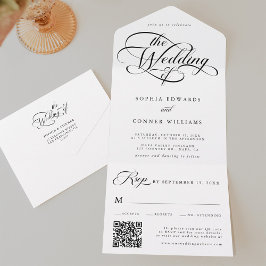 Delicar Casamento de Script Elegante Preto e Branc
