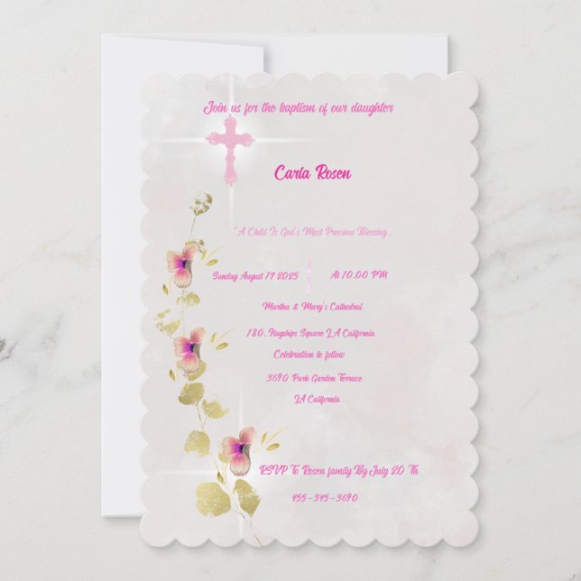 Delicar convite para batismo acrílico de Elegance (Frente)