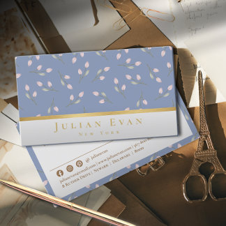 Delicar Dourado Cartão de visita Azul Dusty Floral